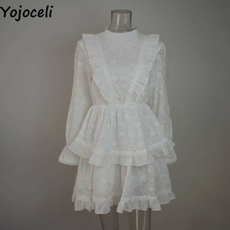 Yojoceli Sexy backless ruffle white embroidery dres Spring lace casual Beach short party cotton 210609