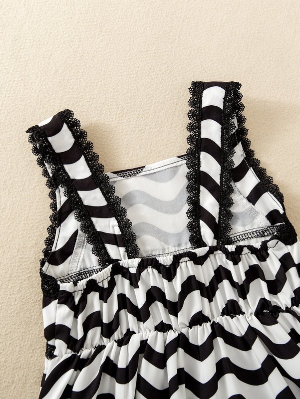 Toddler Girls Chevron Print Guipure Lace Trim Dress SHE