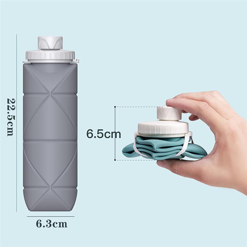 600ML Food Grade Silicone Folding Cup Sports Water Bottles Travel Outdoor riding ride bottle tumbler easy for bring mug