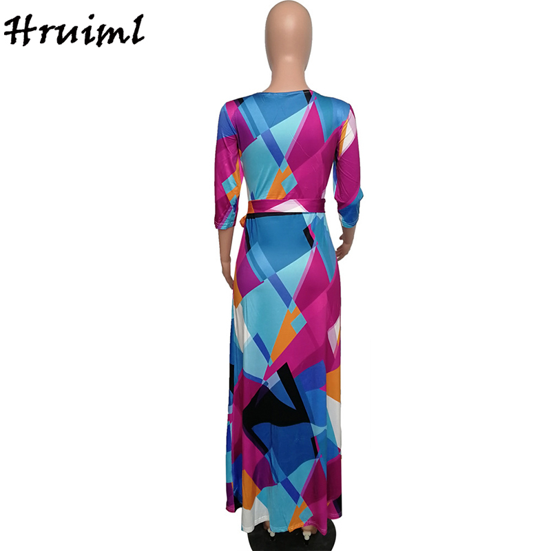 Fashion Boho Dress Strappy Printing V Neck Women Clothing Floor Length Off Shoulder Half Sleeve Party Casual Sukienka Damska 210513