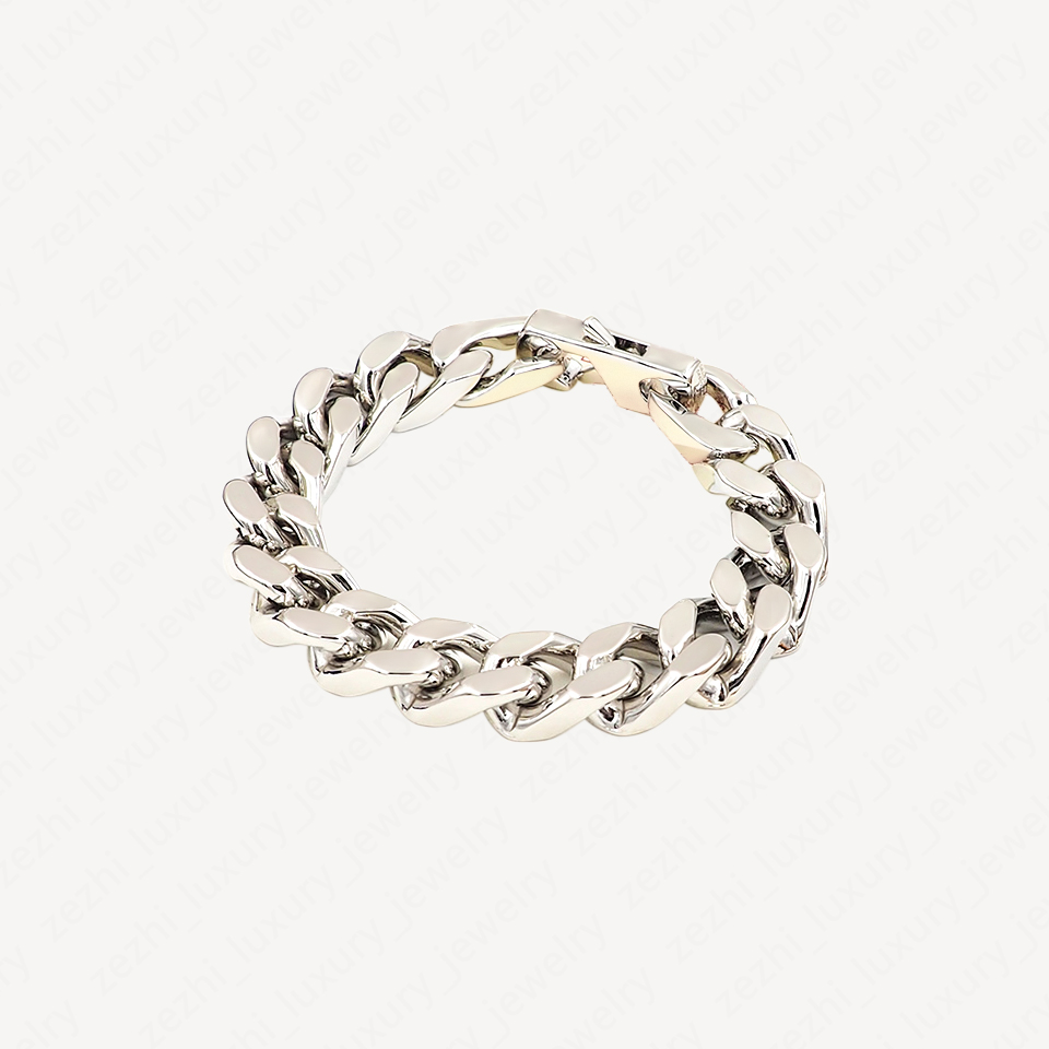 Men Hip Hop Bracelet Chain 18k White Gold Plated Miami Cuban Link Chains Charm Bracelets for man Promise Retro fashion Accessories