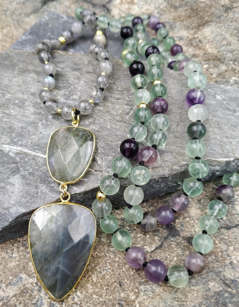 Pendant Necklaces Labradorite Fluorites Stone Beads Handmade Necklace M0120