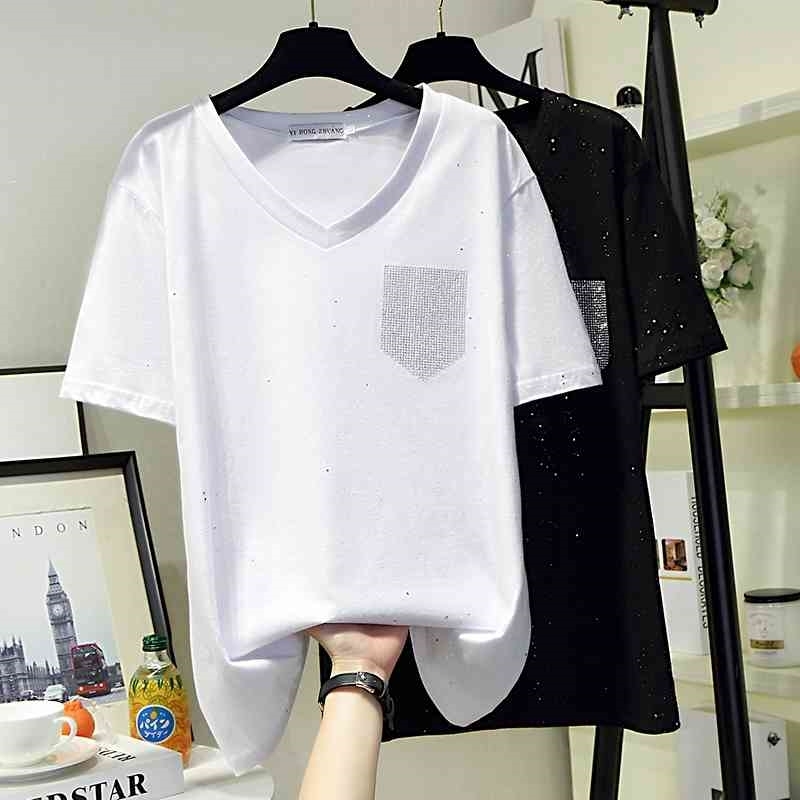 shiny lurex Summer t shirt short Sleeve v neck Fashion Diamond loose casual t shirt top female shirt plus size Tees 210604, Black
shiny lurex Summer t shirt short Sleeve v neck Fashion Diamond loose casual t shirt top female shirt plus size Tees 210604, Black