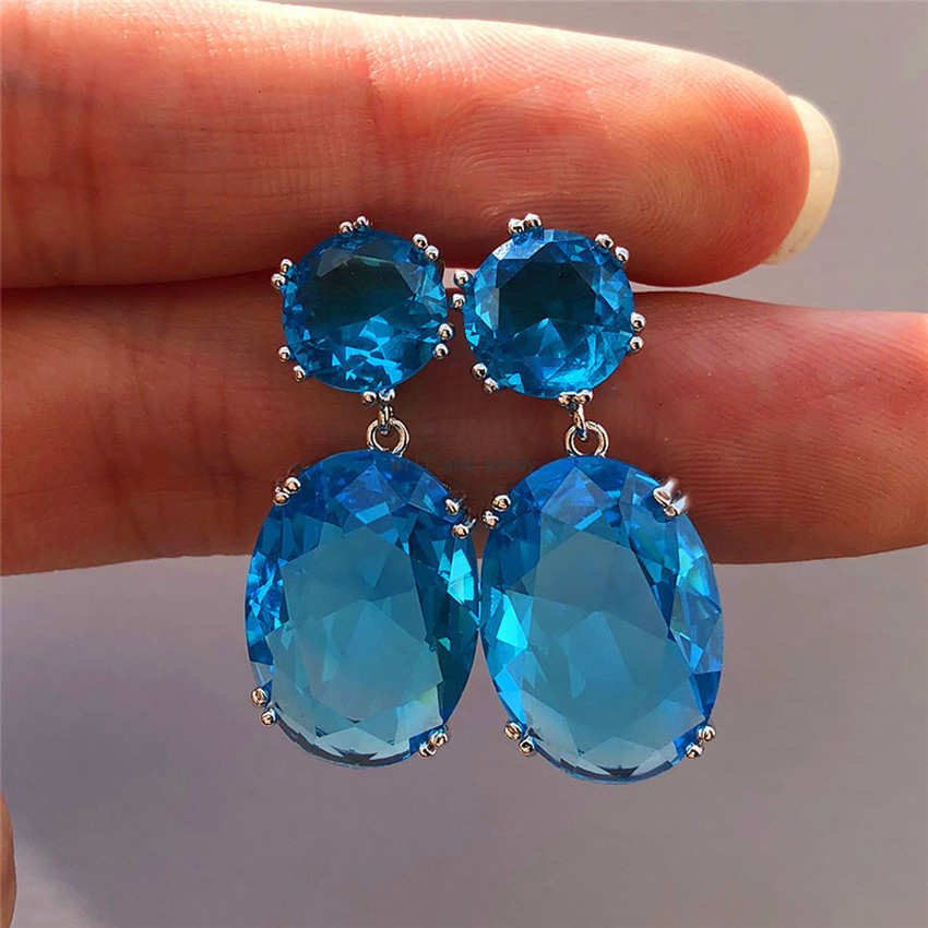 Fashion Water Drop Stud Earrings Cubic Zircon Stone Diamond Ear Rings for Women Sterling Silver Filled Crystal Drop Flower Bridal Wedding Jewelry Gift