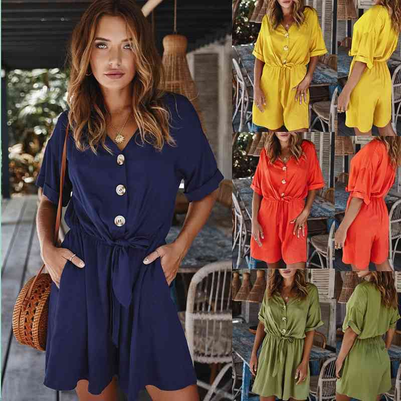 Women' Summer Tied Jumpsuits Romper Women Casual Button Cotton Beach Playsuits yellow Short Pans Jumpsuit Rompers 210603, Orange
Women' Summer Tied Jumpsuits Romper Women Casual Button Cotton Beach Playsuits yellow Short Pans Jumpsuit Rompers 210603, Orange