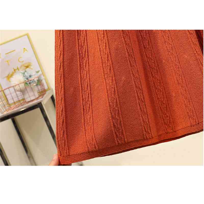 Vintage Winter Women thick sweater skirt Elastic High Waist Pleated Midi knitted Skirt female solid Plus size elegant Skirts 210520