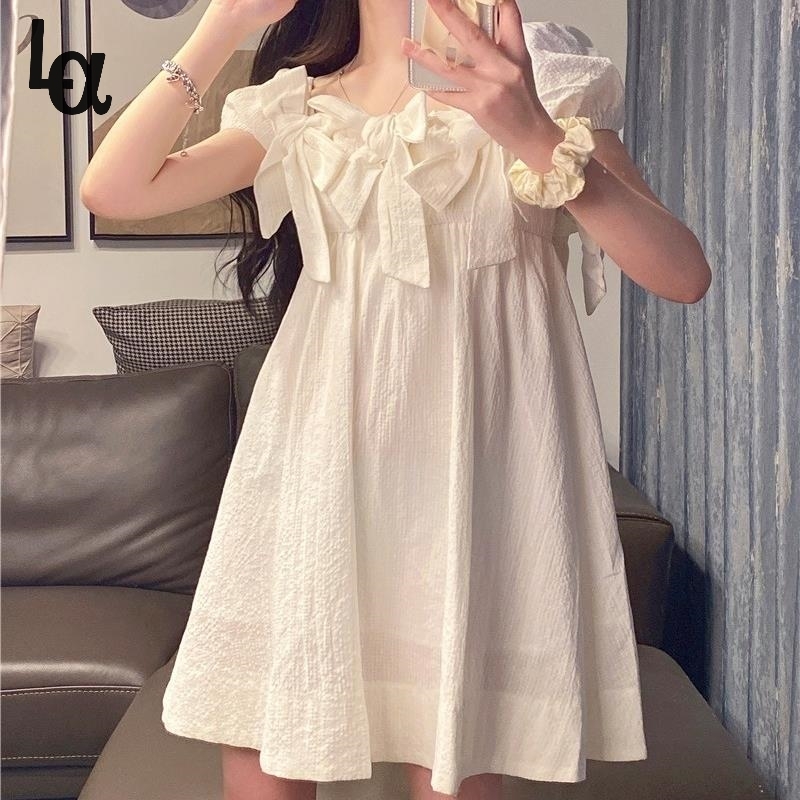 Summer Elegant Kawaii Dress Women Korean Vintage Designer Bow White Sweet Chic Casual A-line Party Beach 210519 
Summer Elegant Kawaii Dress Women Korean Vintage Designer Bow White Sweet Chic Casual A-line Party Beach 210519
