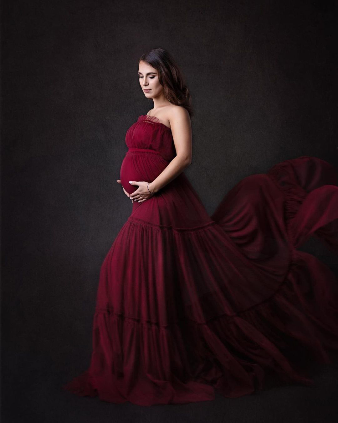 2021 Noble Red Wine Plus Size Pregnant Ladies A Line Sleepwear Dress Tube Top Nightgowns For Photoshoot Lingerie Bathrobe Nightwear Baby Shower