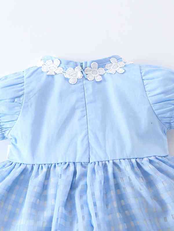 Baby Puff Sleeve Zip Back Appliques Dress SHE
