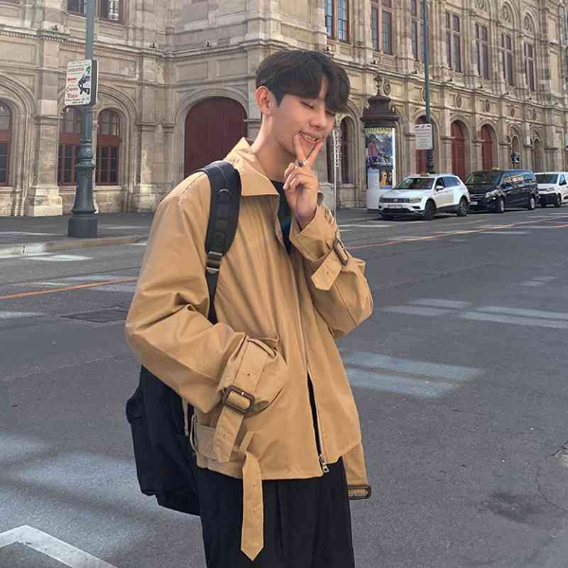 IEFB /men's wear spring jacket Korean style trendy handsome vintage high street zipper short coat male loose 9Y3457 210524