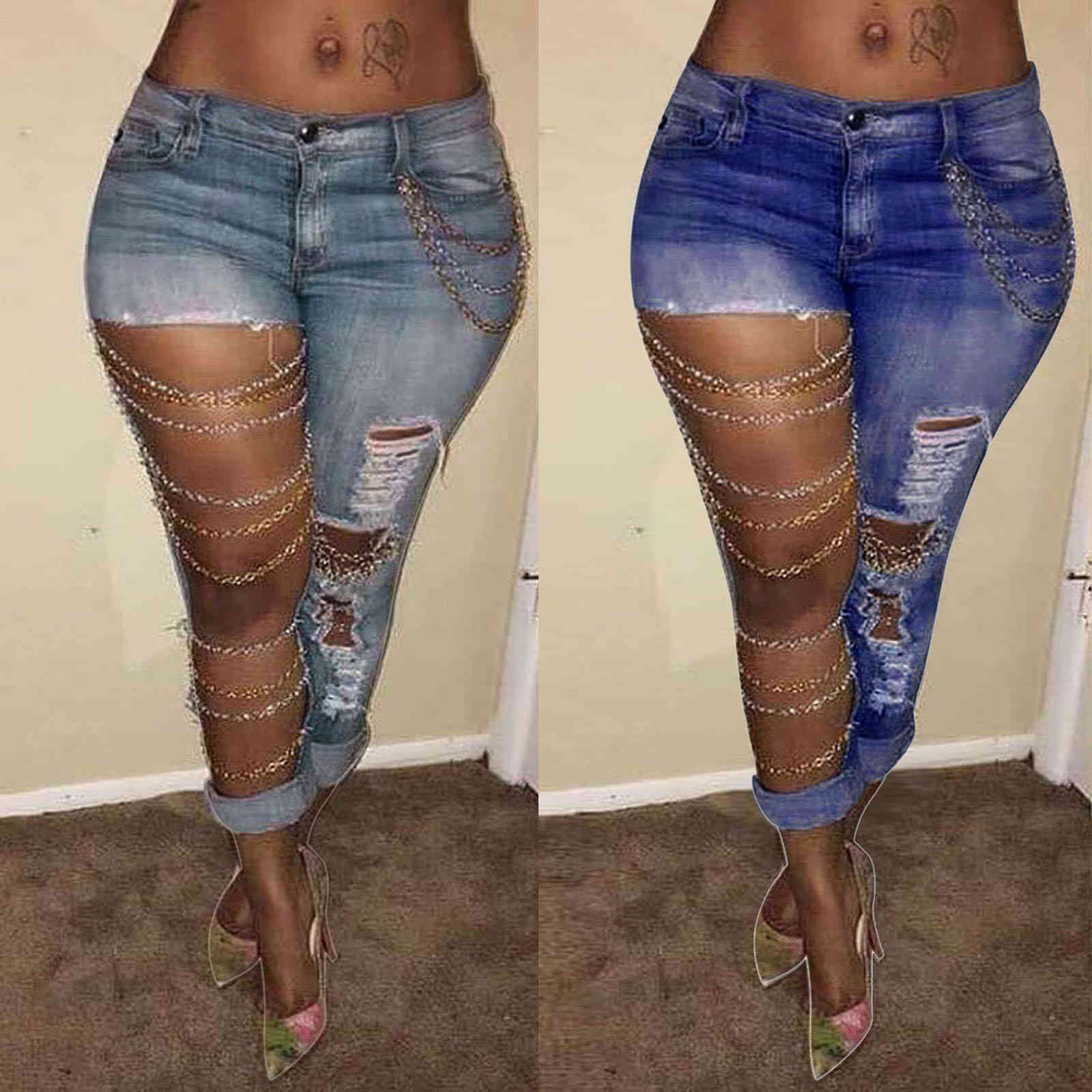 2021 Ladies Fashion Cut Light Slim Chain Big Hole Denim Streetwear Potlood Broek Sexy Jeans, Black;white
2021 Ladies Fashion Cut Light Slim Chain Big Hole Denim Streetwear Potlood Broek Sexy Jeans, Black;white