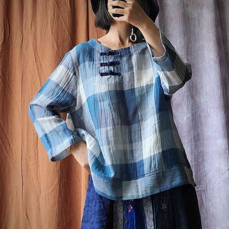 Johnature Vintage Full Sleeve Plaid Shirts O-neck Autumn Loose Women Blouses All- match Casual Retro Tops 210521, Blue
Johnature Vintage Full Sleeve Plaid Shirts O-neck Autumn Loose Women Blouses All- match Casual Retro Tops 210521, Blue