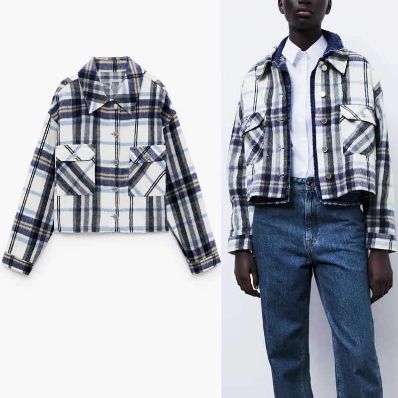 ZA Cropped Plaid Overshirt Women Long Sleeve Patch Pockets Vintage Shirt Female Fashion Side Vents Metal Button Short Top 210602, As picture
ZA Cropped Plaid Overshirt Women Long Sleeve Patch Pockets Vintage Shirt Female Fashion Side Vents Metal Button Short Top 210602, As picture