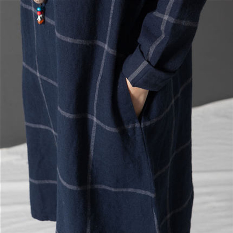 arrival Long Sleeve plaid Loose Cotton Linen Women Dress Spring and Autumn Dreeses Korean style 210514