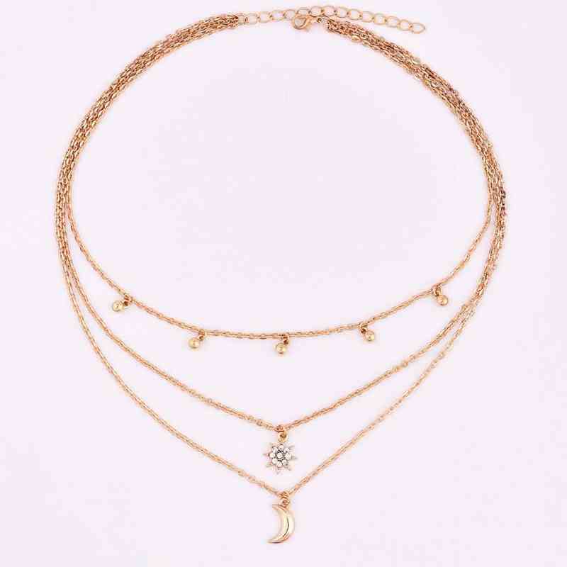 Hot Boho Jewelry Multi Layer Beads Choker Necklaces for Women Sexy Moon Fashion Pendant Vintage Collier choker Necklace Gifts Y220218