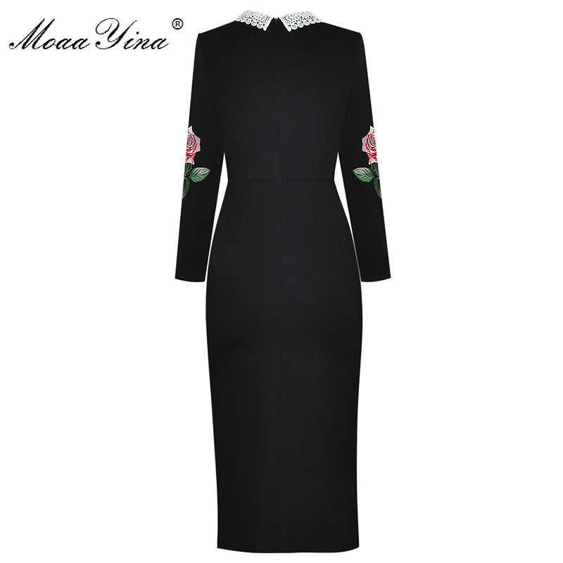 Fashion dress Spring Women Dress Angel Buttons Rose Embroidery drilling Black Slim Elegant Gorgeous Dresses 210524