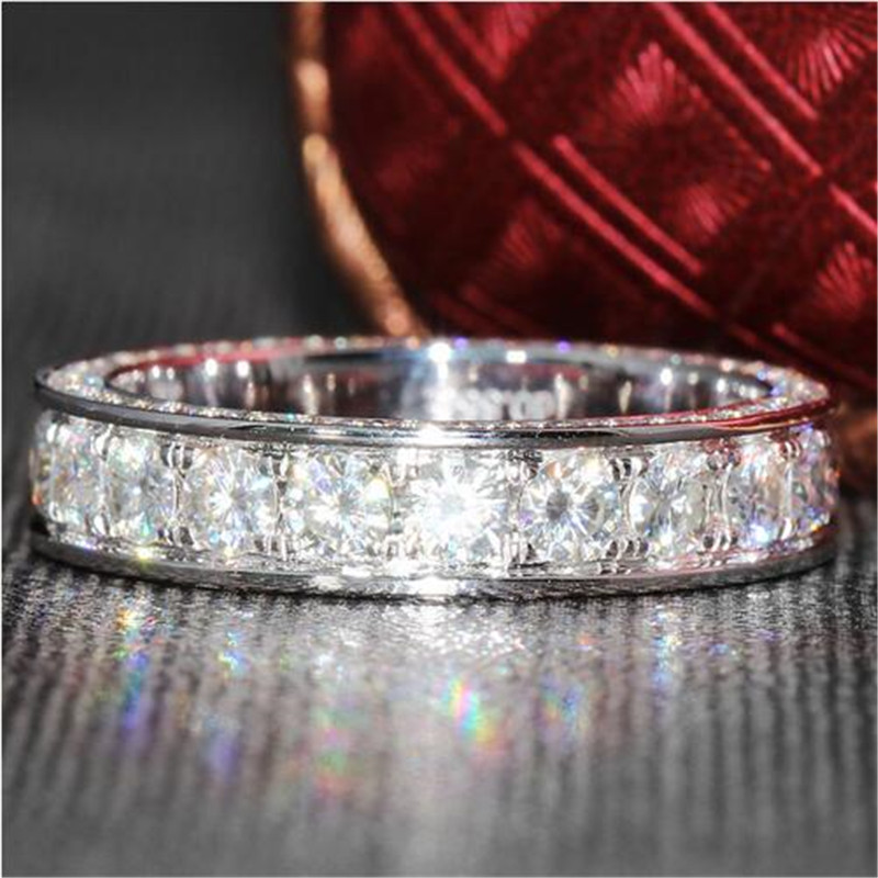 Eternity 3 Row Full Lab Diamond Ring 925 sterling silver Engagement Wedding band Rings for Women Bridal Statement Party Jewelry