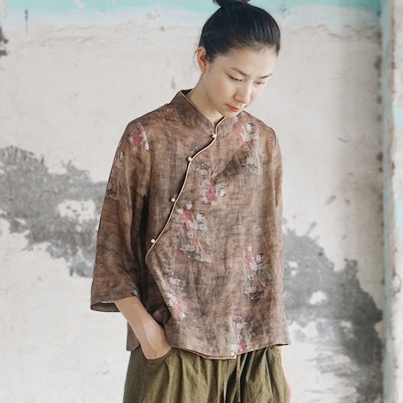 Johnature Spring Cotton Linen Retro Print Stand Plate Buckle Long Sleeve Pullovers Shirts Fashion All-match Women Tops 210521, Brown
Johnature Spring Cotton Linen Retro Print Stand Plate Buckle Long Sleeve Pullovers Shirts Fashion All-match Women Tops 210521, Brown