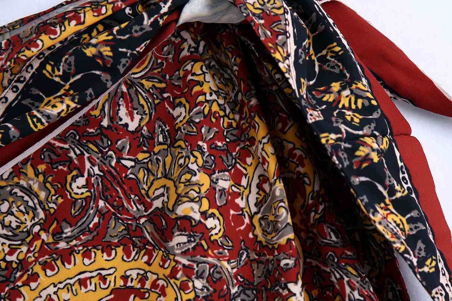 Summer Ethnic Style Bowknot Decorated Retro Print High-waist Women's Skirt Sexy Mini Chic Female Skirt 210507