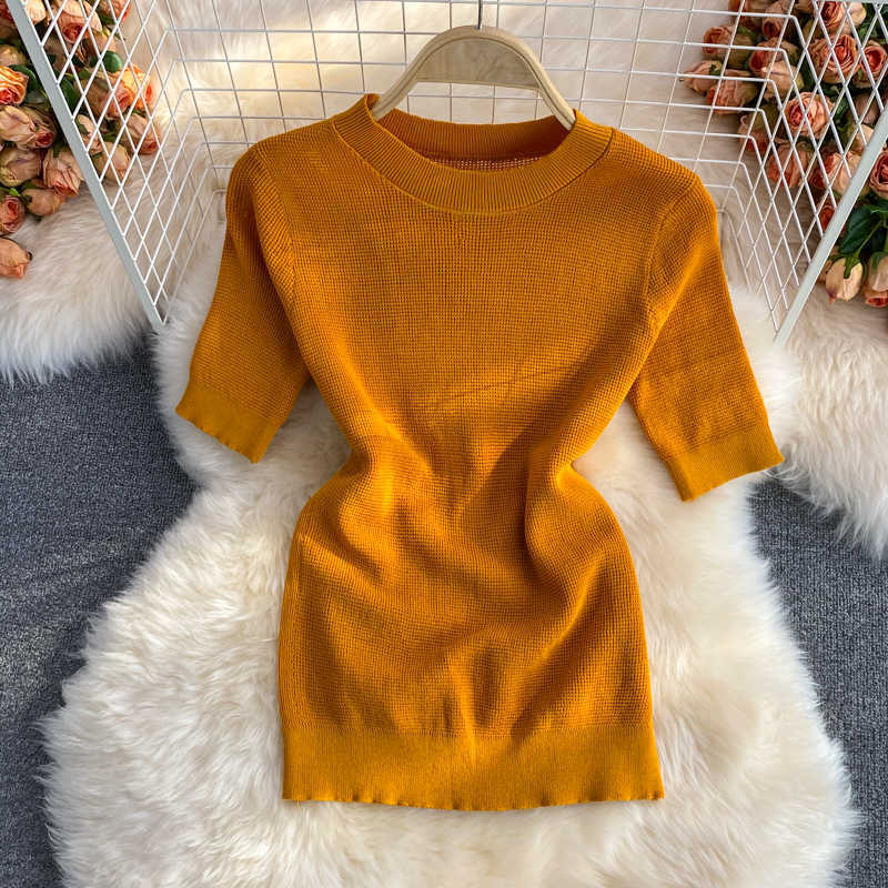 DEAT Women Round Neck T-shirt Skirt Arrivals Short Two Piece Set Temperament Fashion Spring Summer 11D1663 210709