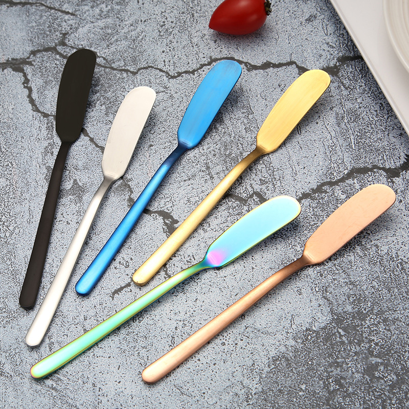 

Stainless Steel Butter Knife Cake Tools Cheese Dessert Jam Spreaders Cream Gold Black Blue Knives Western Breakfast Spatula BH4777 TQQ