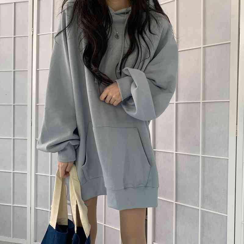 6colors korean Chic style Long Sleeve dress Women casual spring autumn sweatshirt Dress women hoodies(C2819) 210423