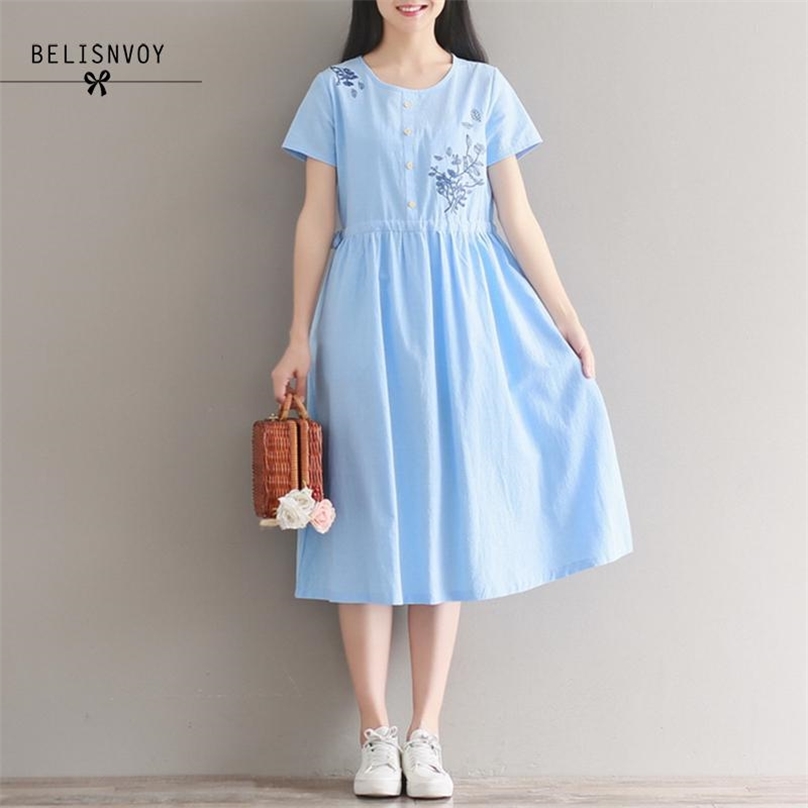 Mori Girl Summer Women Floral Dress Wine Red White Blue Cotton Linen Vestidos Short Sleeve Embroidery Elegant Midi 210520
Mori Girl Summer Women Floral Dress Wine Red White Blue Cotton Linen Vestidos Short Sleeve Embroidery Elegant Midi 210520