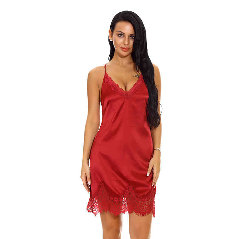 Sexy Lingerie Suspender Sexy Pajama Girl Sexy Luxury Black Lace Women Satin Sleepwear Camisole Dresses 2112085435420