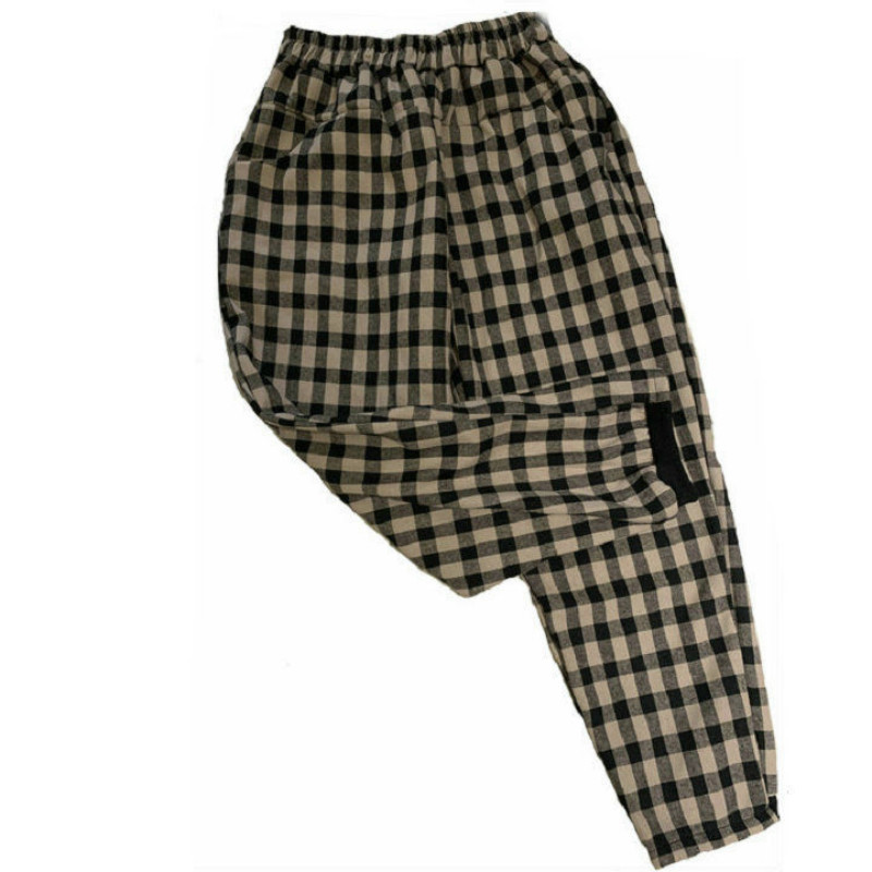 Two Sets Chinese Style Literary Vintage Loose Frog Buckle Plaid Brushed Thickened Set Casual Street Autumn Warm Suits 210510