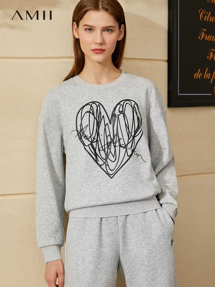 Minimalism Autumn Winter Causal Suits For Women Fashion Embroidery Oneck Loose Hoodies Elastic waist Women's Pants 12040981 210527