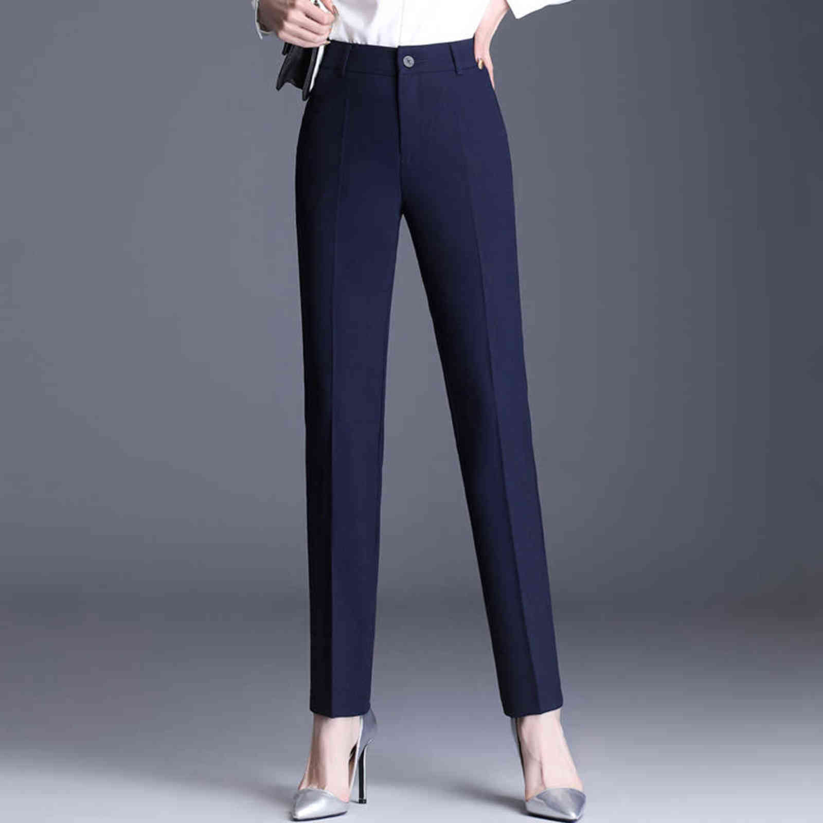 Plus Size High Waist Women's Pants Black Work Wear Office Elegant Straight Female Quality Gray Casual Trousers 211115
