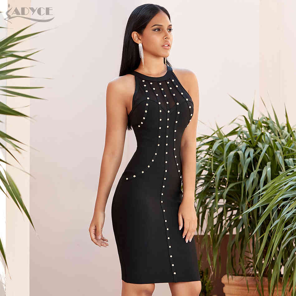 Summer Lace Bodycon Bandage Dress Sexy Hollow Out Sleeveless Beading Club Celebrity Evening Party Vestidos 210423
