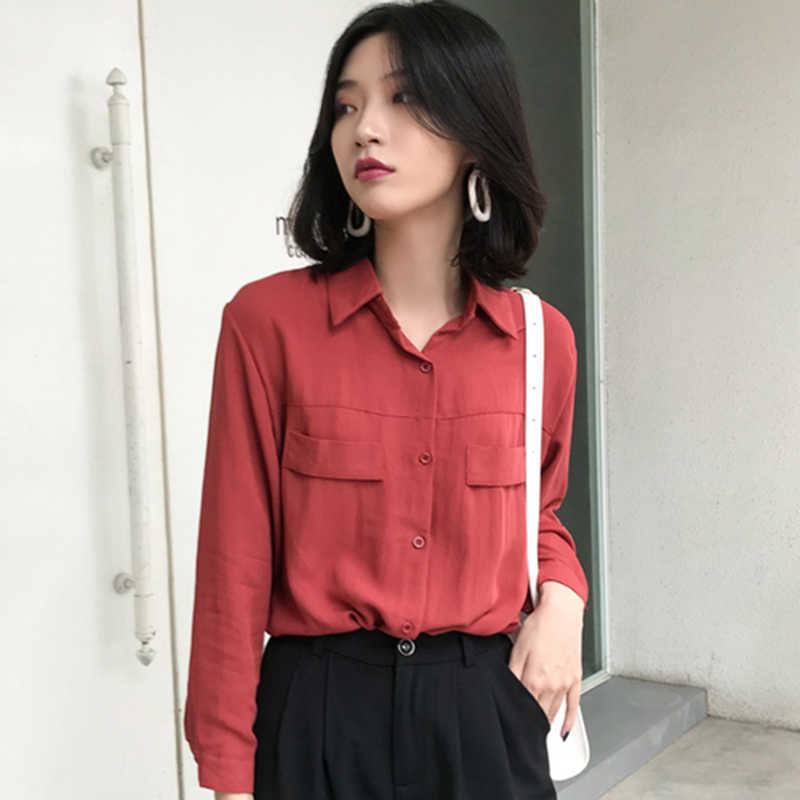 Arrival Spring Autumn Korea Fashion Women Long Sleeve Solid Casual Shirts Double Pocket Simple Loose Blouse Ladies Tops S434 210608, Red
Arrival Spring Autumn Korea Fashion Women Long Sleeve Solid Casual Shirts Double Pocket Simple Loose Blouse Ladies Tops S434 210608, Red
