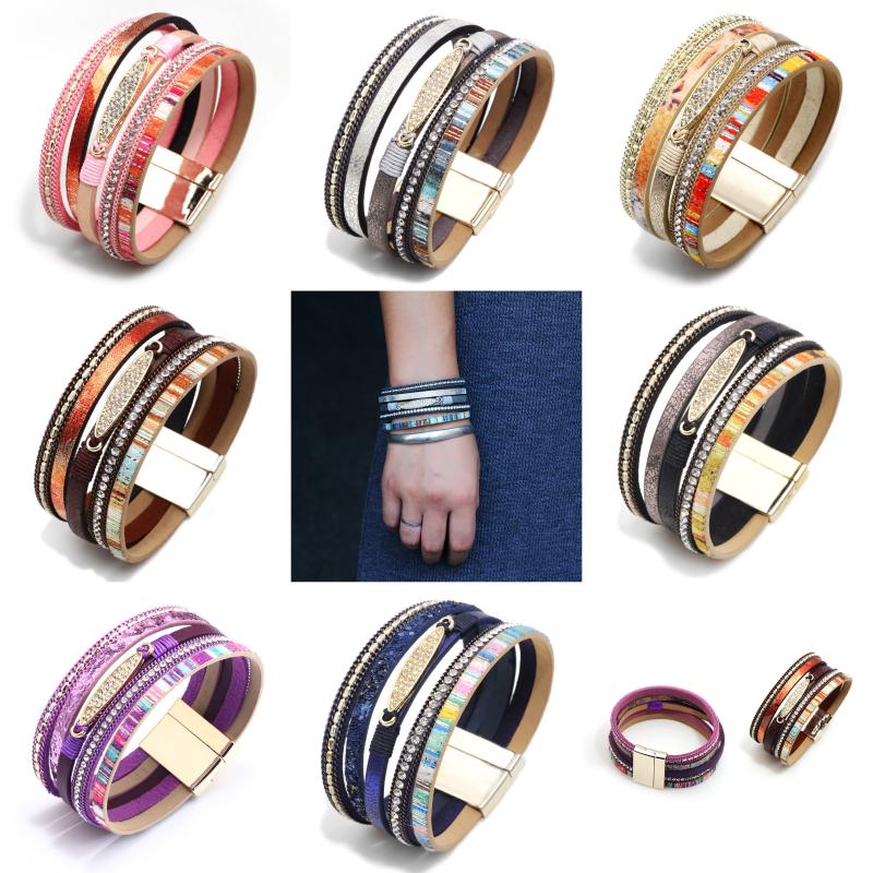 Bangle Boho Fashion Multilayer Colorful PU Leather Bangles For Women Lady's Bracelet Alloy Magnetic Buckle Charms Beach Jewelry
Bangle Boho Fashion Multilayer Colorful PU Leather Bangles For Women Lady's Bracelet Alloy Magnetic Buckle Charms Beach Jewelry