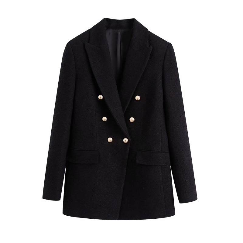 Vintage Woman Double Breasted Blazers Coat Fashion Office Ladies Autumn Jacket Female Chic Button Outerwears 210515