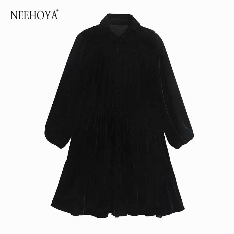 Women 2021 Chic Fashion With Buttons Ruffled Velvet Mini Shirt Dress Vintage Three Quarter Sleeve Female Dresses Mujer Casual, As picture
Women 2021 Chic Fashion With Buttons Ruffled Velvet Mini Shirt Dress Vintage Three Quarter Sleeve Female Dresses Mujer Casual, As picture