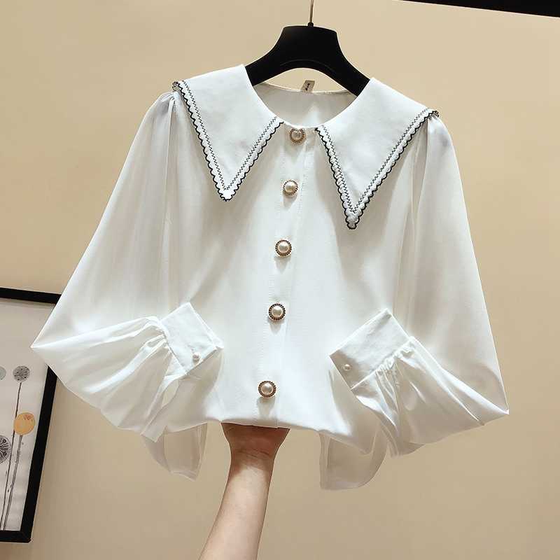Autumn Winter Puff Sleeve Peter Pan Collar Solid Blouse Women's Chiffon Shirt Top 210615, White short sleeves
Autumn Winter Puff Sleeve Peter Pan Collar Solid Blouse Women's Chiffon Shirt Top 210615, White short sleeves