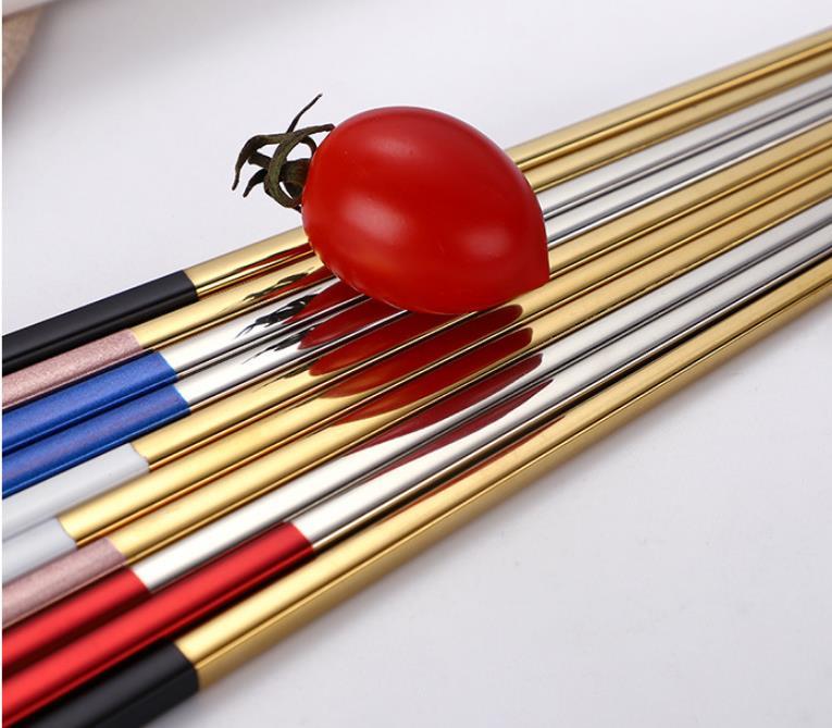304 Stainless Steel Chopsticks Gold Black Silver Square Chopsticks Bar Restaurant Kitchen Supplies Christmas Party Wholesale