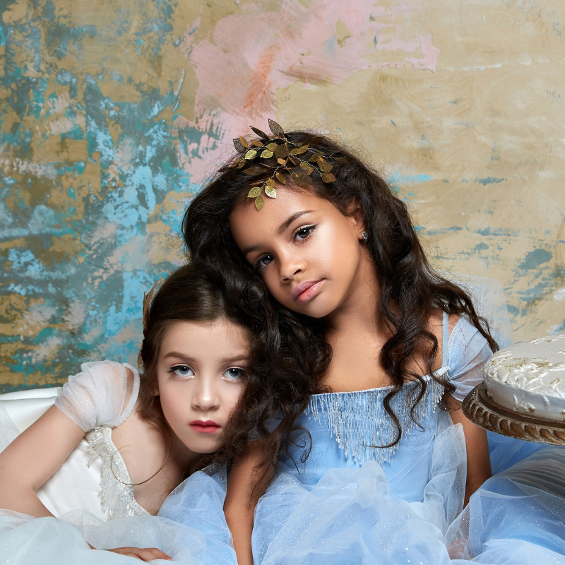 Long Princess Cinderella Flower Girl Dresses Off-The-Shoulder Floor Length Ball Gown Blue Kids Pageant Gowns Newest Design Custom Made Dress 403