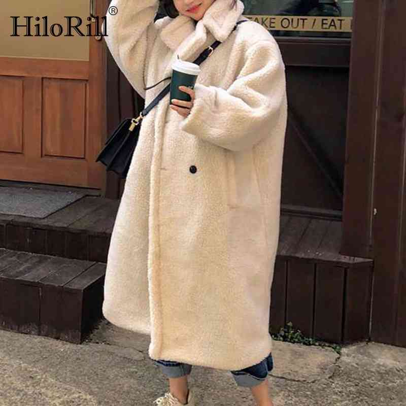 Winter Women Solid Lamb Fur Coat Long Sleeve Casual Fleece Jacket Turn Down Collar Teddy Outerwear 210508