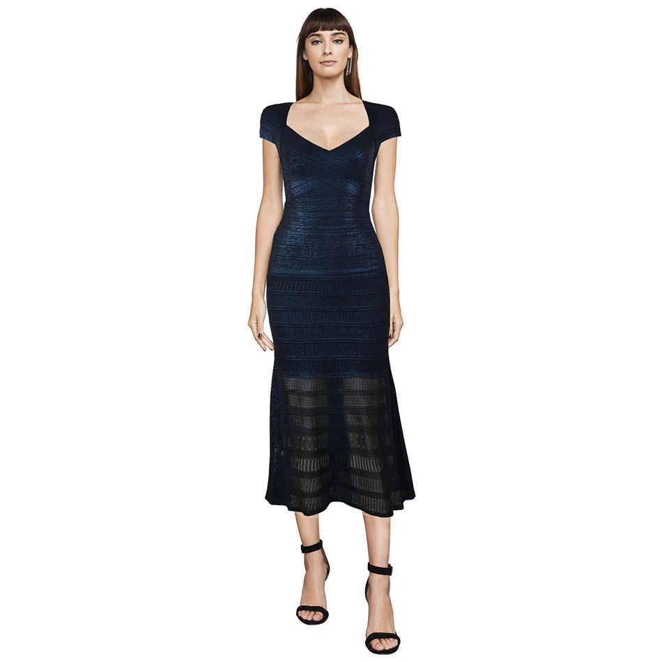 Summer Women Elegant Black Bandage Maxi Dress Sexy Short Sleeve V Neck Club Celebrity Evening Party Bodycon 210423