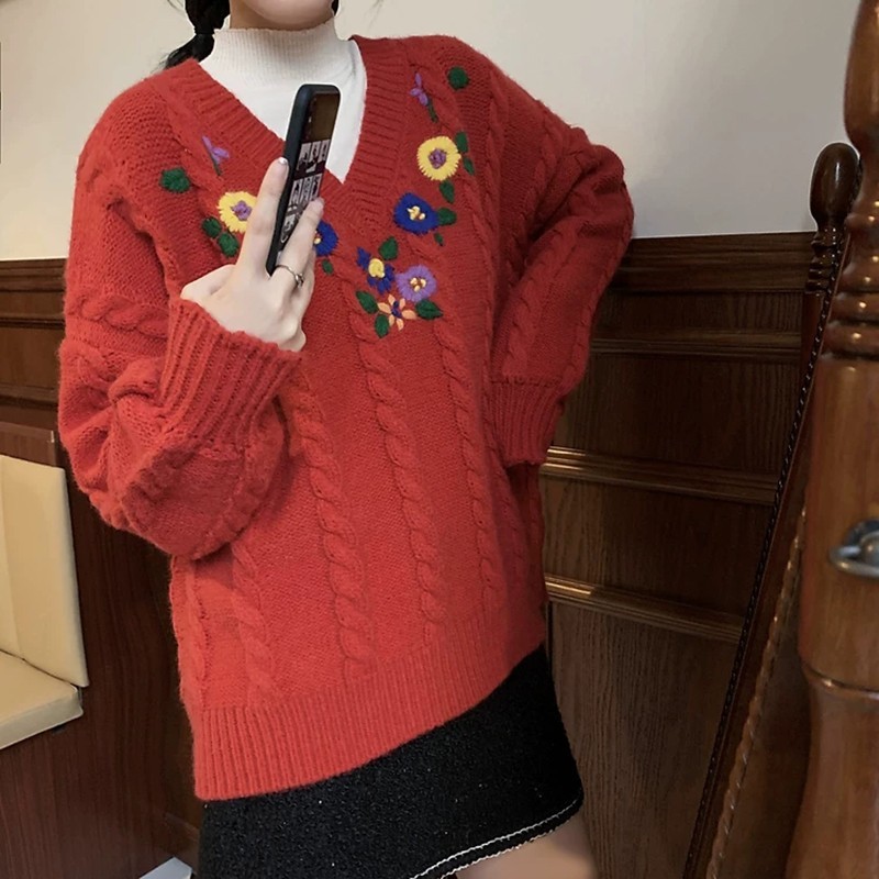 women's sweaters sweater women knitwear floral embroidery thicker fall winter vintage chic japan style loose popular ladies pullov, White;black
women's sweaters sweater women knitwear floral embroidery thicker fall winter vintage chic japan style loose popular ladies pullov, White;black