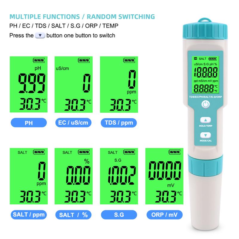 Meters 7 In 1 PH/TDS/EC/ORP/S.G/Salinity/Temperature Multi-Parameter Pocket Water Quality Tester For Pools Drinking Aquariums
Meters 7 In 1 PH/TDS/EC/ORP/S.G/Salinity/Temperature Multi-Parameter Pocket Water Quality Tester For Pools Drinking Aquariums