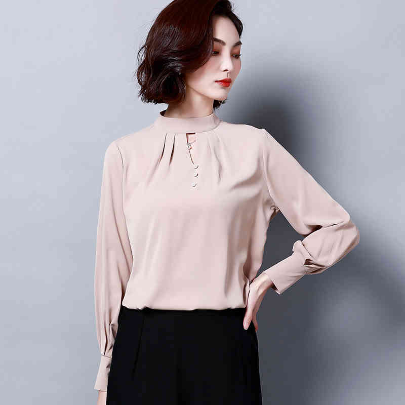 autumn women ladies tops and blouses plus size shirt long sleeve chiffon solid Office Lady top black 6013 50 210427