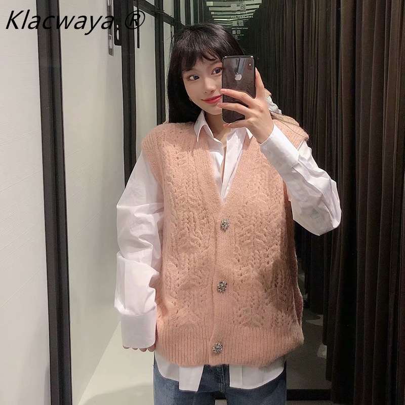 Sweater Vest Chaleco Punto Mujer Gilet Femme Argyle Kamizelka Damska Pull Sans Manches Women V Neck Cute Maille Colete Malha 210521