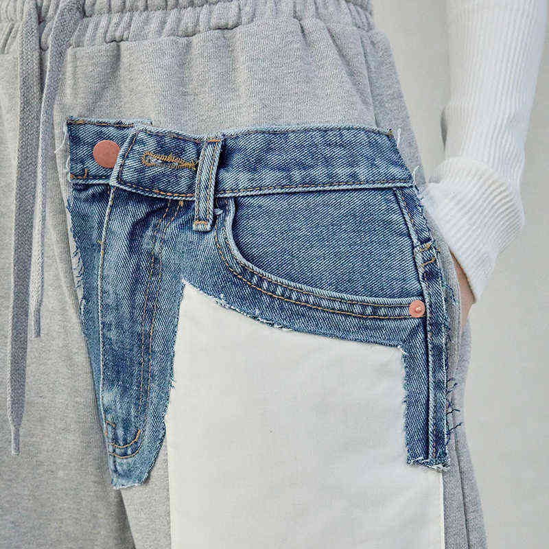 TWOTWINSTYLE Casual Wide Leg Pants For Women High Waist Patchwork Pocket Straight Loose Trousers Female Fashion Clothing 211124