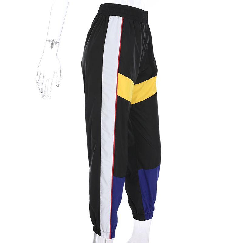 Patchwork Long Harem Pants Women Sweatpants High Side Striped Black Trousers Elastic Waist Fitness Workout FI226 210427