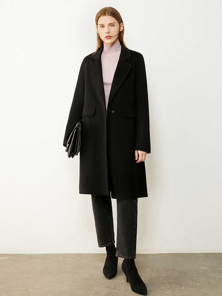 Minimalism Winter Coat Female Fashion Double-sided Wool 100%wool Solid Lapel Jackets For Women 1349 210527