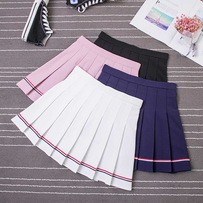 Y2k Summer Korean Fashion Short Women Skirt Casual Slim Elastic High-Waisted Striped Harajuku Pleated Plaid A-Line Mini Skirts 210619