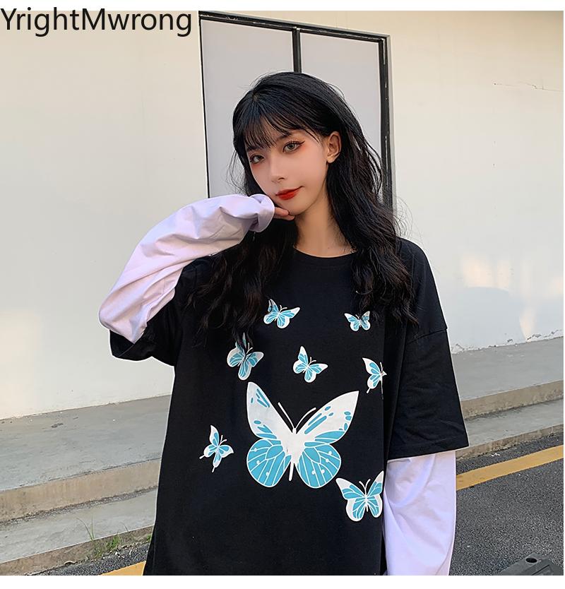 Women's T-Shirt Harajuku Streetwear Dark Graphic Butterfly Print Splicing Long Sleeve Woman Man Korean Oversized T Shirt Hip Hop Fashion, White
Women's T-Shirt Harajuku Streetwear Dark Graphic Butterfly Print Splicing Long Sleeve Woman Man Korean Oversized T Shirt Hip Hop Fashion, White